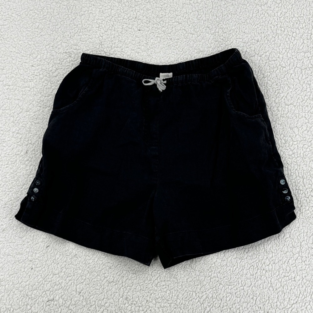 J. Jill Black Linen Shorts Women Size L Pull On Button Preppy Pockets Casual